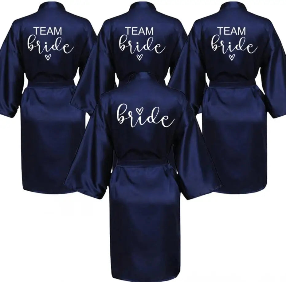 Wedding Party Team Bride Robe With Black Letters Kimono Satin Pajamas Bridesmaid Bathrobe SP063 - Matrix-studios.com