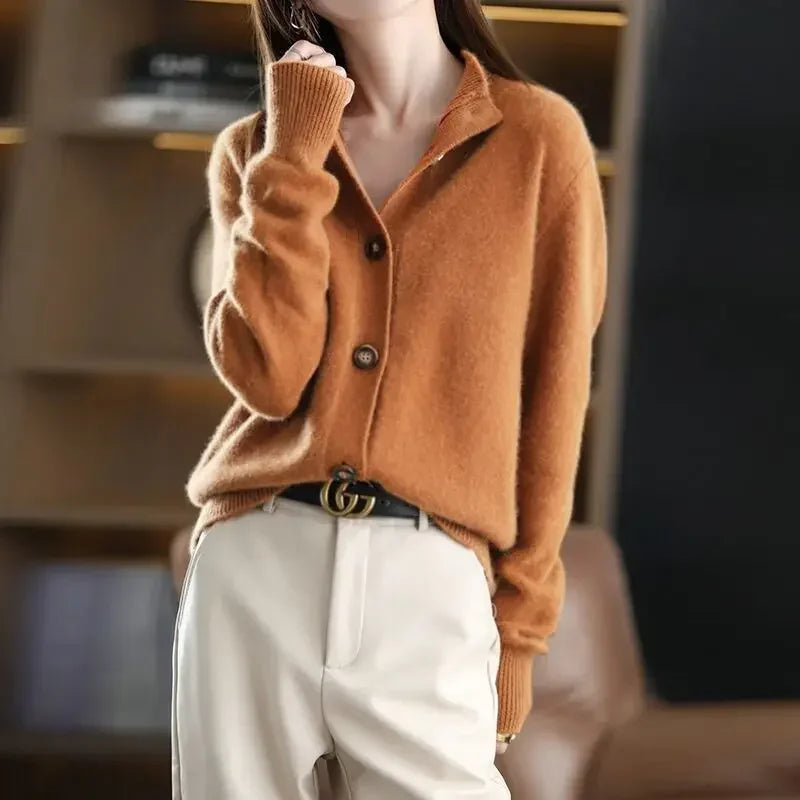 Stand-UP Collar Solid Temperament Button Women's Clothing Korean Knitting New Sweaters Single Breasted Autumn Winter Cardigan - Matrix Studios
