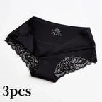 3pcs Lace Women's Panties French Seamless Underwear Female Ice Silk Briefs Solid Color Breathable Underpants Lingerie - Matrix Studios