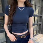 Basic Solid Crop Top Short Sleeve Crewneck Skinny T-shirt Summer Casual Tee for Women y2k Vintage Top Harajuku Streetwear - Matrix-studios.com