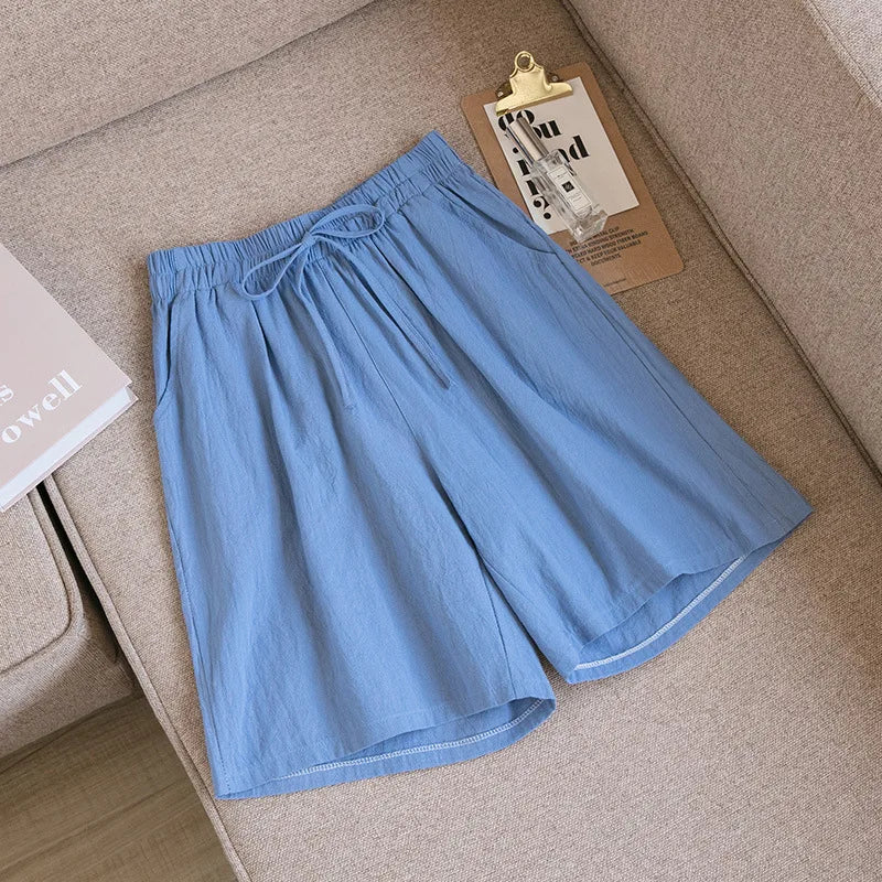 2026 Women Cotton Shorts Summer Casual Solid Two Pockets Shorts High Waist Loose Shorts for Girls Soft Cool Female Shorts - Matrix Studios