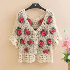 Three-Dimensional Flower Openwork Crocheted Sweater Cardigan Women's Spring And Autumn New Heavy Industry Joker Sweater 3XL Coat - Matrix Studios