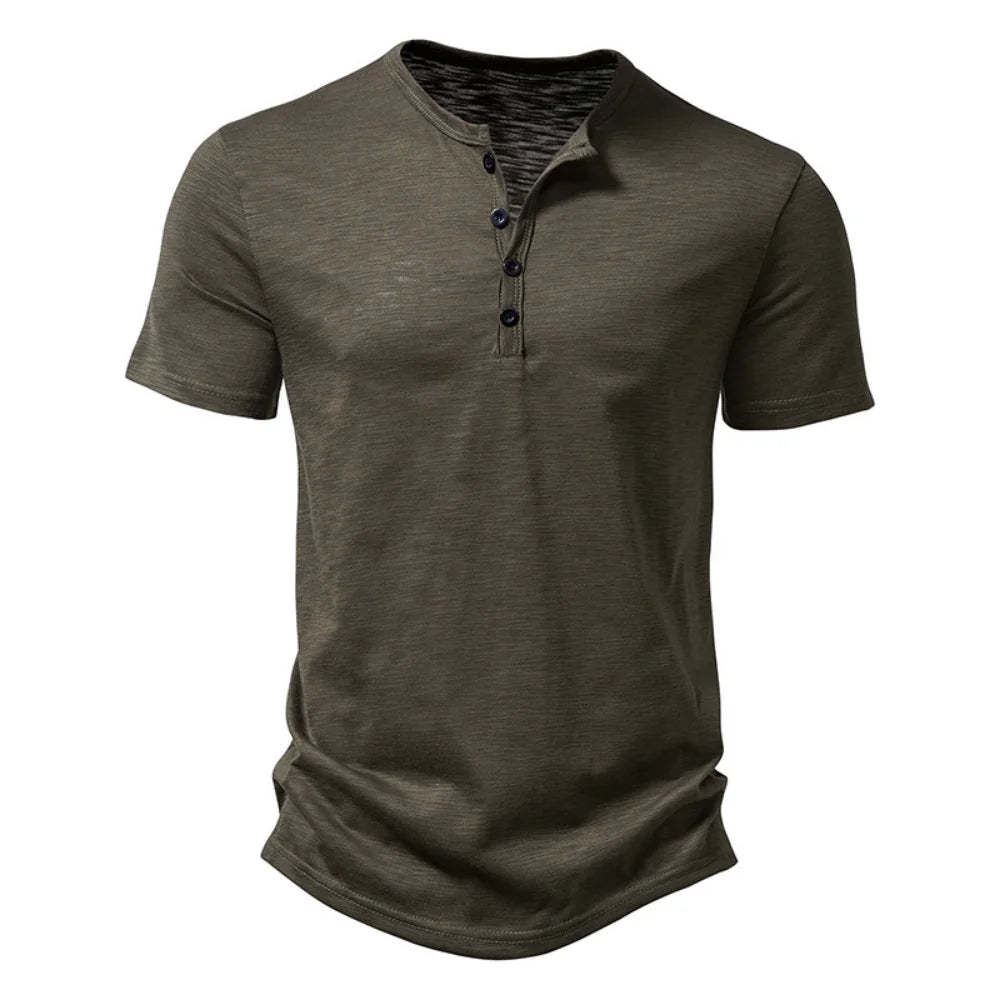 Henley Collar Summer Men Casual Solid Color Short Sleeve T Shirt for Men Polo men High QualityMens T Shirts - Matrix Studios