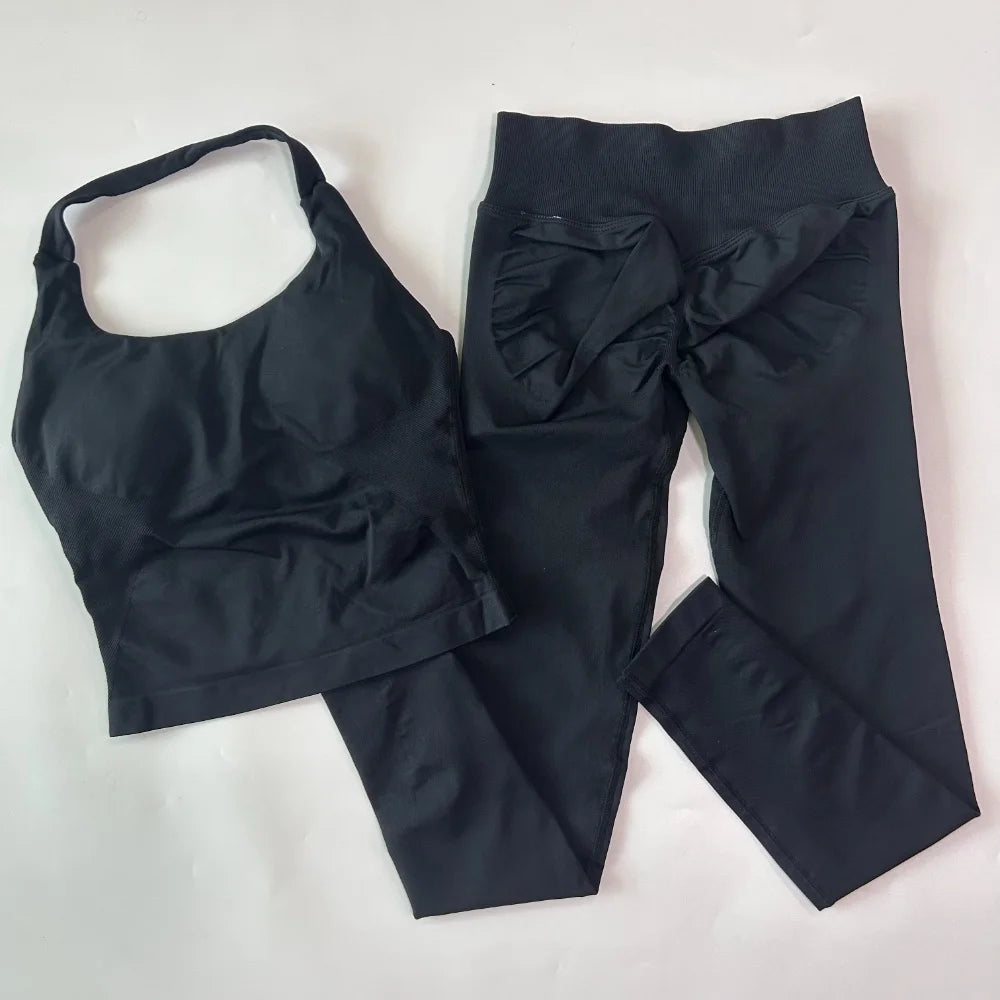 1-2pcs Gym Set Women Backless Tank Tops High Waist Scrunch Seamless Shorts High Waist Yoga Leggings Workout Sets Gym Suit - Matrix-studios.com