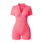 2025 Yoga Jumpsuit Summer Short Sleeve Zipper Sports Wear Gym Fitness Sports Bodysuits Women Fashion Running Yoga Fitness Suit - Matrix Studios
