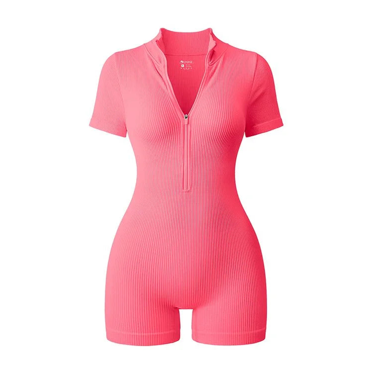 2025 Yoga Jumpsuit Summer Short Sleeve Zipper Sports Wear Gym Fitness Sports Bodysuits Women Fashion Running Yoga Fitness Suit - Matrix Studios