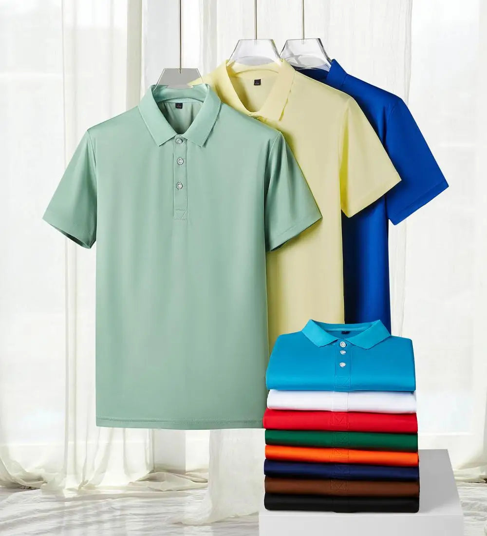 Custom Logo Lapel POLO Shirt Couple Summer Short Sleeve Moisture Transfer T Shirts Men Women Summer Simple Casual Tops - Matrix-studios.com