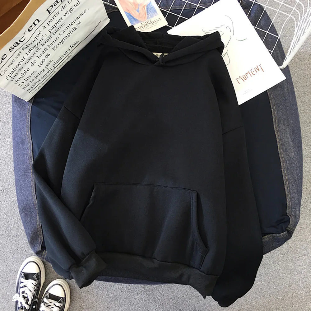 Unisex Oversized Hoodie Minimalist Solid Color French Pullover Women Streetwear Essentials Unisex Couple Hooded Sweatshirt - Matrix Studios