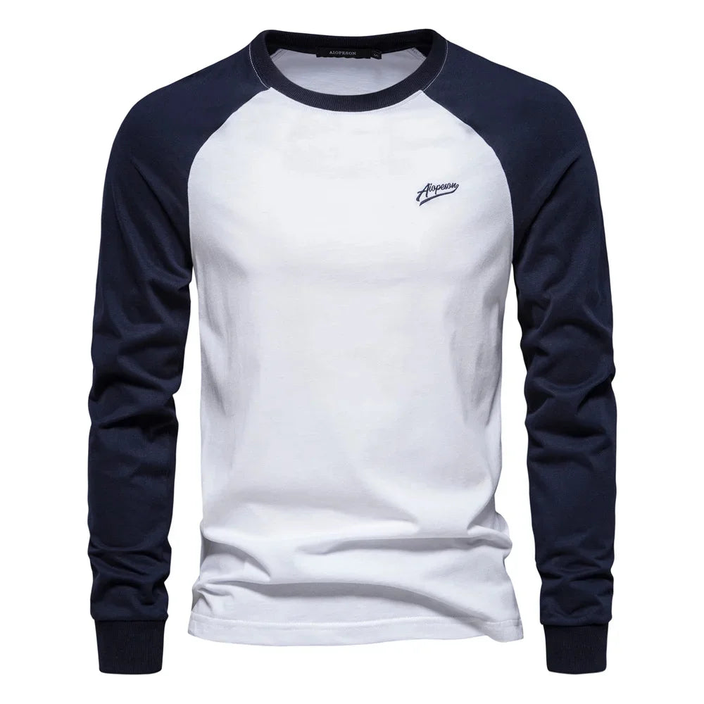 AIOPESON Men's T-shirts 100% Cotton Long Sleeve O-neck Pactwork Casual T Shirts for Men New Spring Designer Tees Men Clothing - Matrix Studios