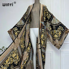WINYI Kimono Women Summer New Print Long Sleeve Cardigan Female Blouse Loose Abaya Casual Beach Cover Up Boho Dress Party Kaftan - Matrix Studios