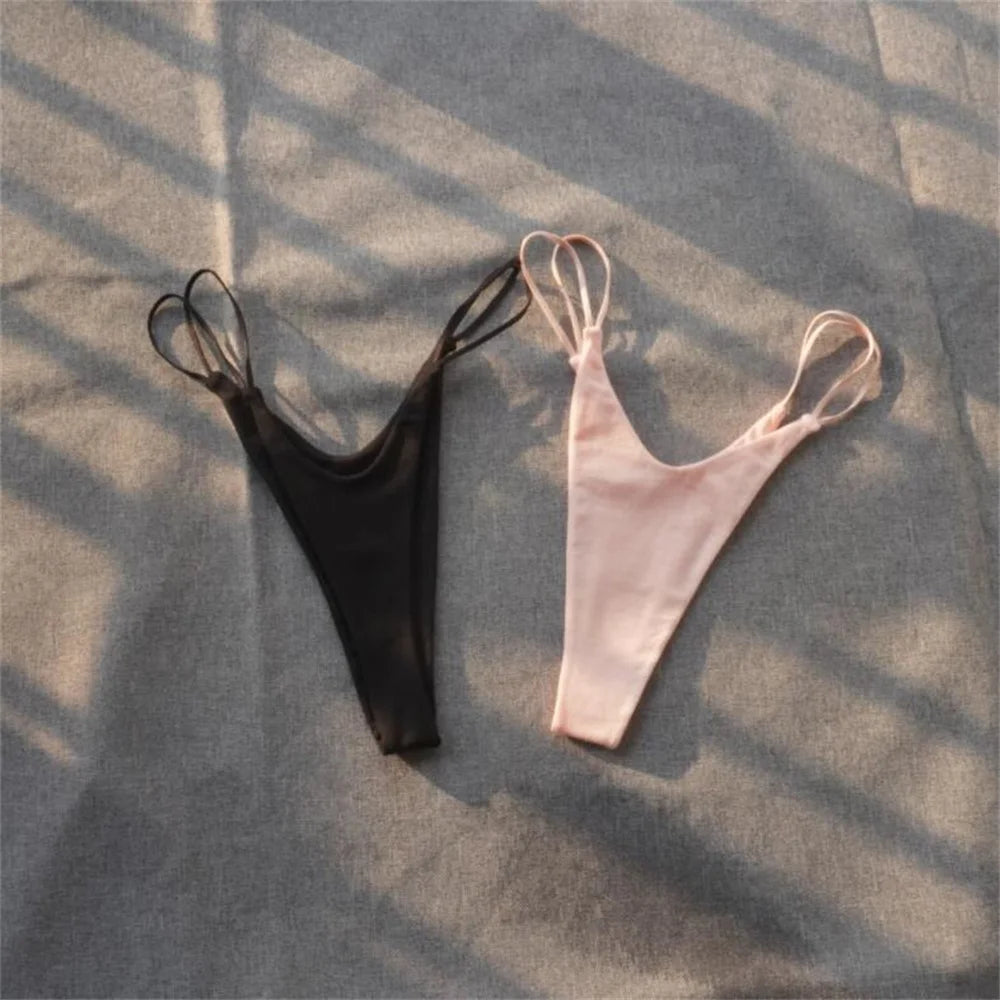 1/2 Pcs Brazilian Women Cotton Thong Underwear Sexy Panties Female Underpants Solid Color G-string Pantys - Matrix Studios