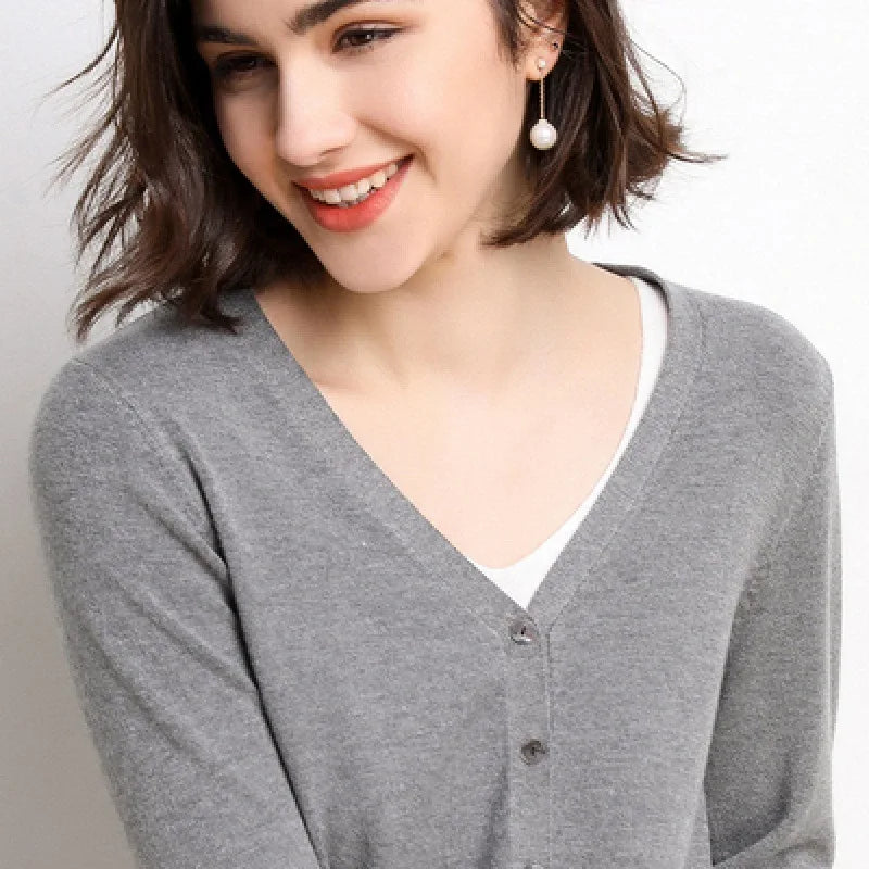 Cardigans Women 2025 Autumn Single Breasted V-neck Knitted Sweater Fashion Short Knitwear Solid Blue Green Pink Women's Jumpers - Matrix Studios