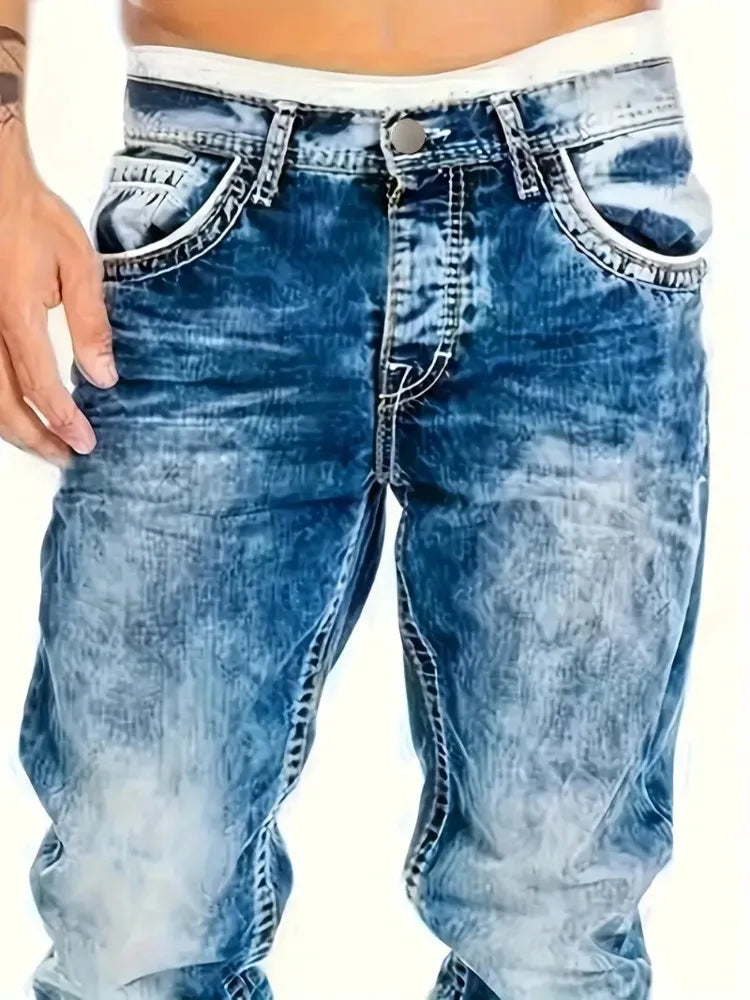 European American Jeans Men's Autumn New Slim Elastic Trousers Fashionable Vintage Wash Denim Pants Male Streetwear - Matrix Studios