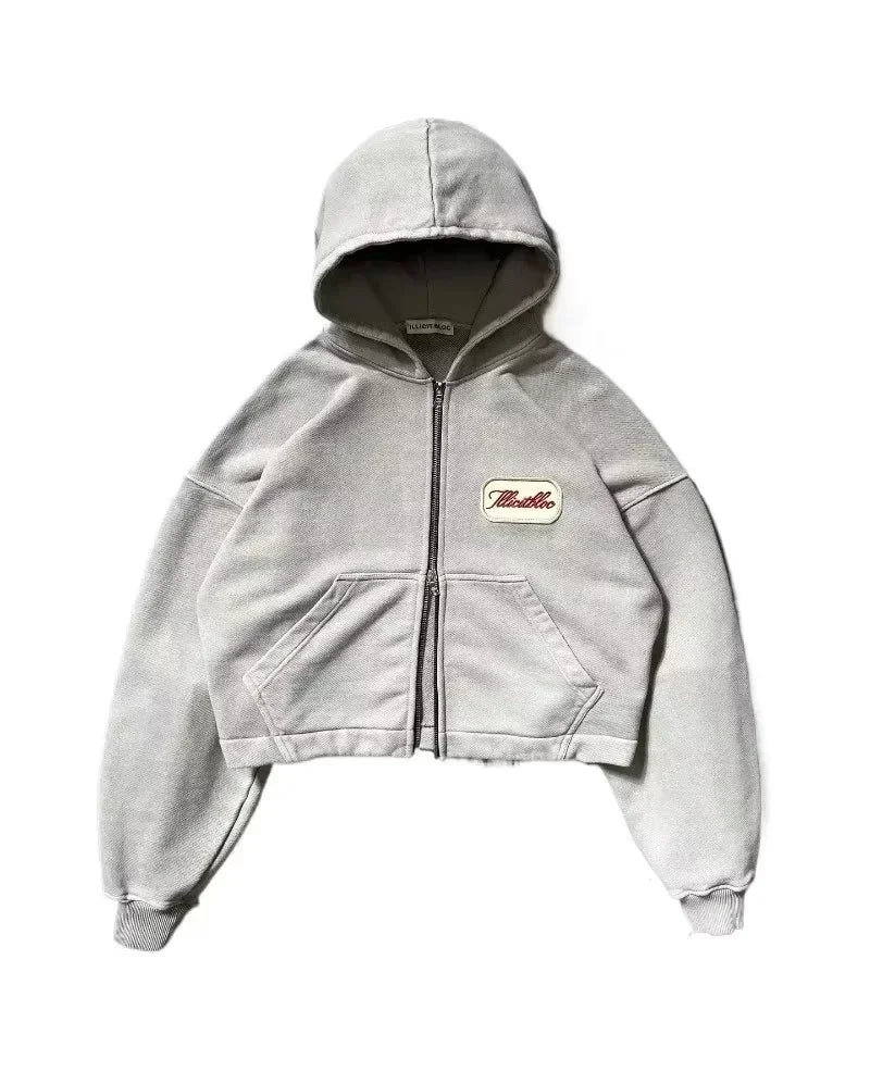 American Y2K New Hip Hop Trend Zipper Hoodie Women Street Casual Loose Joker Vintage Sweatshirt Unisex Fleece Padded Warm Hoodie