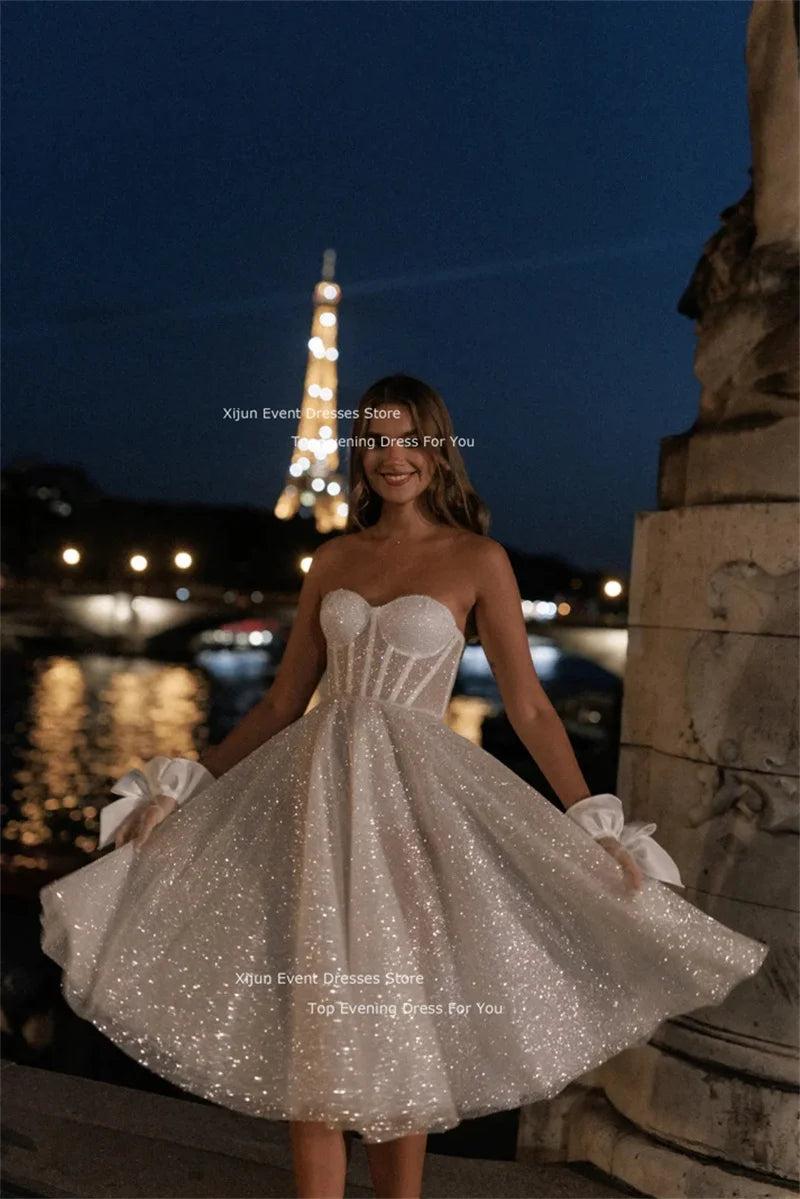 Xijun Glitter Long Wedding Dresses Sweetheart Sleeveless Prom Dresses Tulle Bridal Gowns Bride Robes Vestidos De Novia Evening - Matrix Studios
