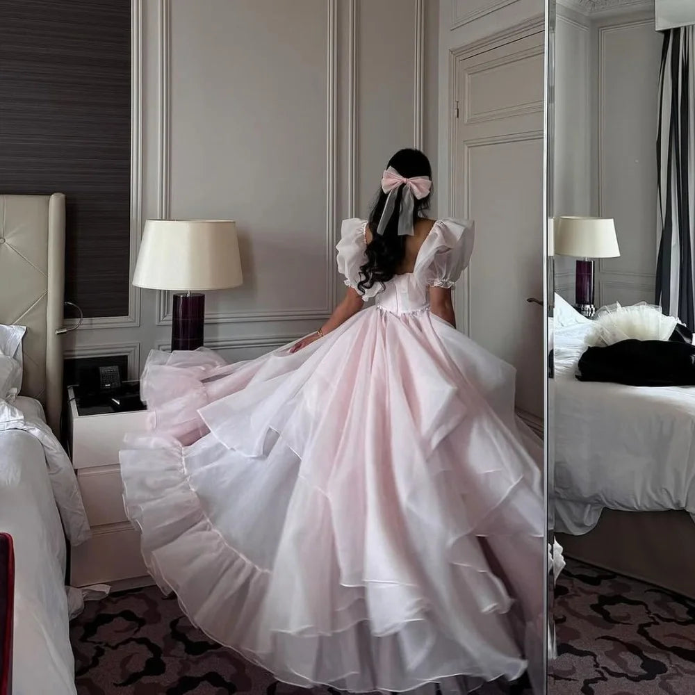 Amanda Customized Pink Strapless Square Collar Prom Dresses A-line Organza vestidos de noche Floor-Length Formal Evening 2025 - Matrix Studios