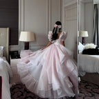 Amanda Customized Pink Strapless Square Collar Prom Dresses A-line Organza vestidos de noche Floor-Length Formal Evening 2025 - Matrix Studios