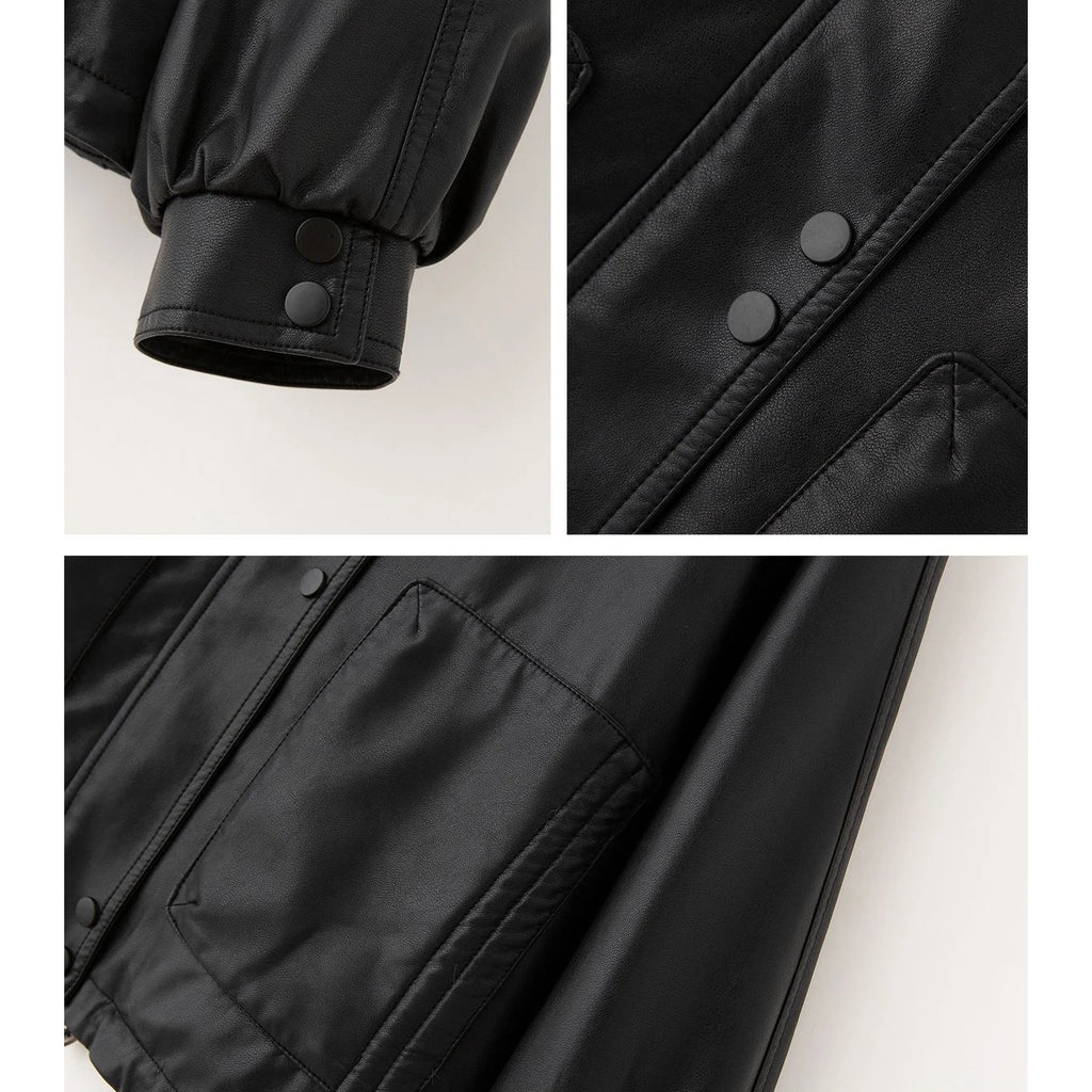 Plus Velvet Thickened Warm Leather Parka Autumn Winter New Chic Casual Loose Fur One-Piece Hooded Jacket Women's Outwear - Matrix Studios