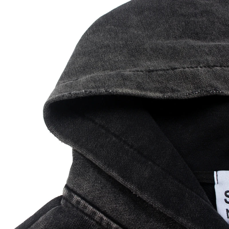 2XL Hiphop Street Distressed Washed Worn SATOSHI Zip-up Hoodie Flame Skeleton Vintage Faded Print Jacket Men Women Terry Outfit - Matrix-studios.com