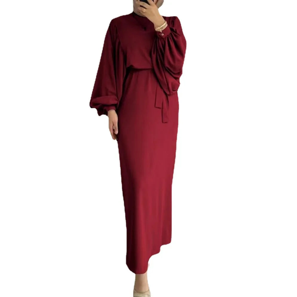 Autumn Puff Sleeve Morocco Muslim Dress Women Abaya Kaftans Casual Evening Dresses Woman Turkey Islam Long Robe Femme Vestidos - Matrix-studios.com