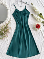 Elegant Women's Nightdress Sexy Comfortable Long Slip Dress Solid Color Pajamas For Women - Matrix-studios.com