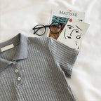 Preppy Knit Polo Neck Crop Top Women Summer Short Sleeve T-shirt Youthful Solid Color Female Basic Blouse Lady Pullover - Matrix-studios.com