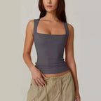2026 Summer Women's Square Neck Sleeveless Double Layer Tank Top Basic Tight T-shirt Y2k Goth Tank Top Women  Crop Tops - Matrix-studios.com