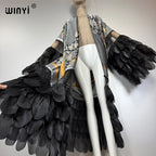 WINYI Catwalk Sexy Kimono Women Print Coat Long Sleeve Cardigan Abaya Dubai Luxury Beachwear Cover Up Boho Dress Holiday Caftan - Matrix Studios