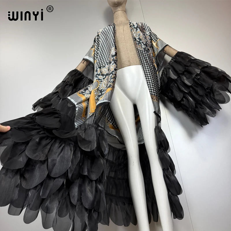 WINYI Catwalk Sexy Kimono Women Print Coat Long Sleeve Cardigan Abaya Dubai Luxury Beachwear Cover Up Boho Dress Holiday Caftan - Matrix Studios