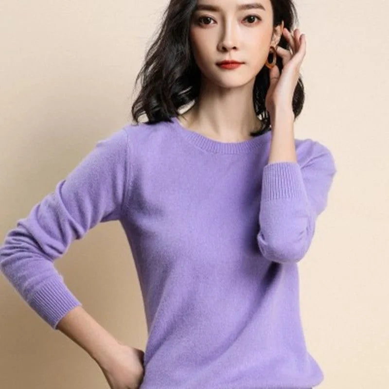 Women Sweater O-neck Autumn Winter Basic Pullover Warm Casual Pulls Jumpers Korean Long-sleeved Solid Knitwear Bottoming Shirt - Matrix-studios.com