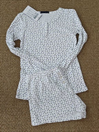 Eyelet Buttons White Long Sleeve T-shirt Shorts Set Woman Slim Tees+Elastic Straight Sweatshort Cotton Home Pajama 2 Piece Sets - Matrix-studios.com