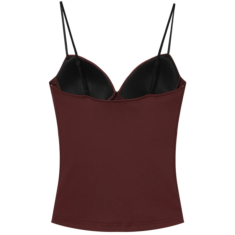 HXAO Burgundy Slip Top Women Summer Sexy Corset Tanks & Camis Fashion Sleeveless Backless Bra Top Chic Elegant Bustier Camisole - Matrix-studios.com