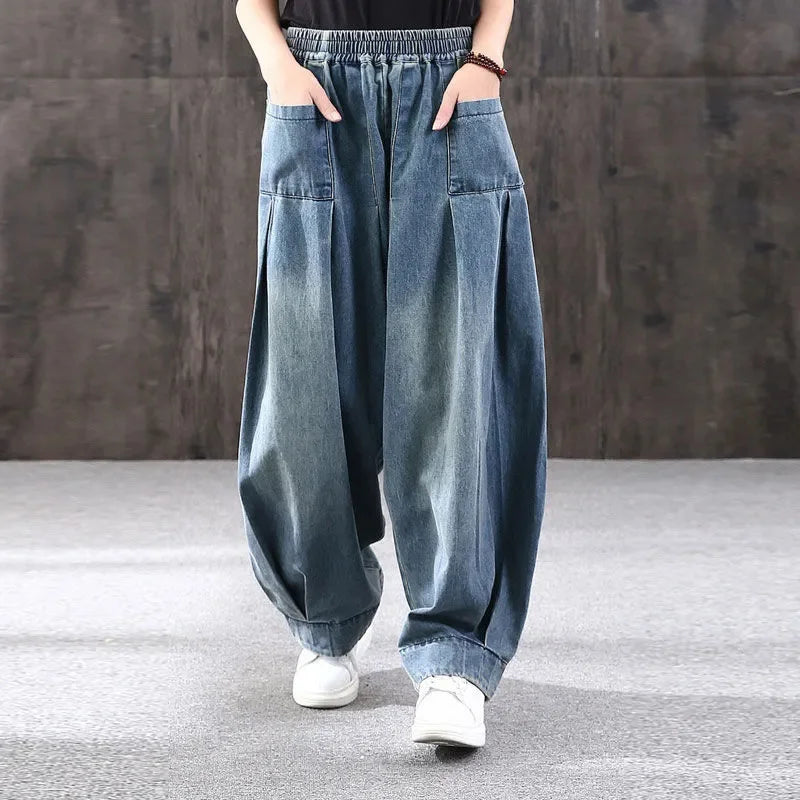 High waisted Oversized Loose Jeans Women's Streetwear 2026 Spring and Autumn New Art Retro Casual Denim Lantern Pants Female - Matrix-studios.com