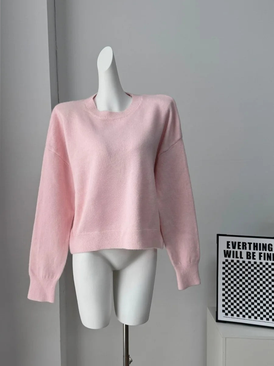 Hirsionsan Basic O Neck Basic Sleeve Sweater Women 2025 Oversized Short Knitted Pullovers Female Casual Thick Warm Soft Tops - Matrix Studios