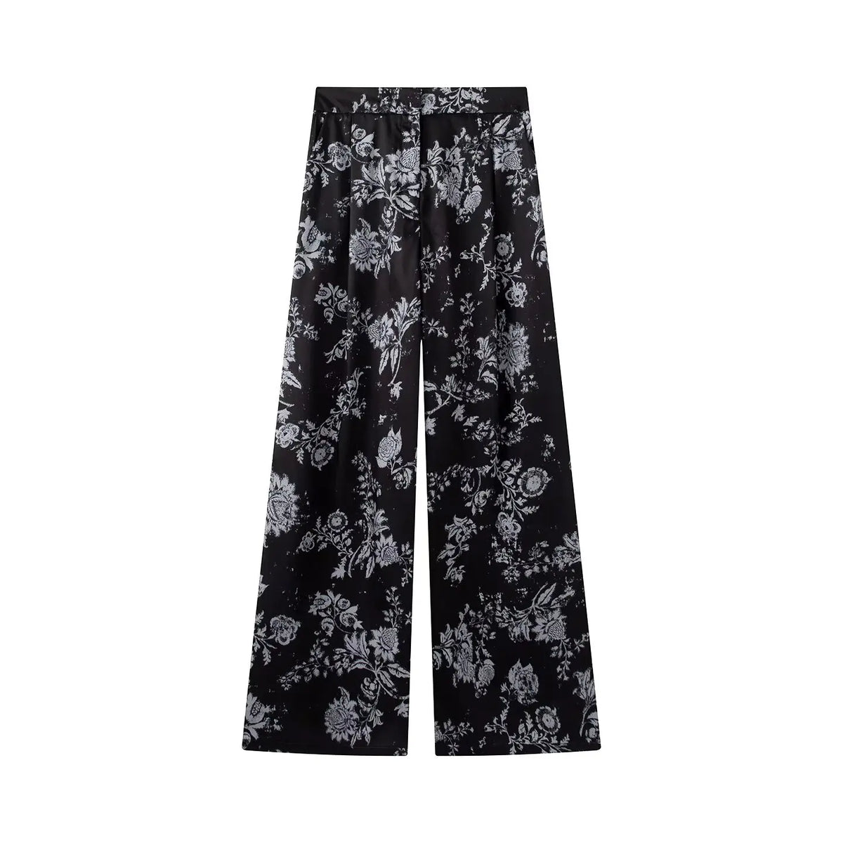 Women Yellow Floral Printing 2-Piece Set Women Stand Collar Long Sleeve Shirt + High Waist Wide Leg Pants Loose Lady Suit
