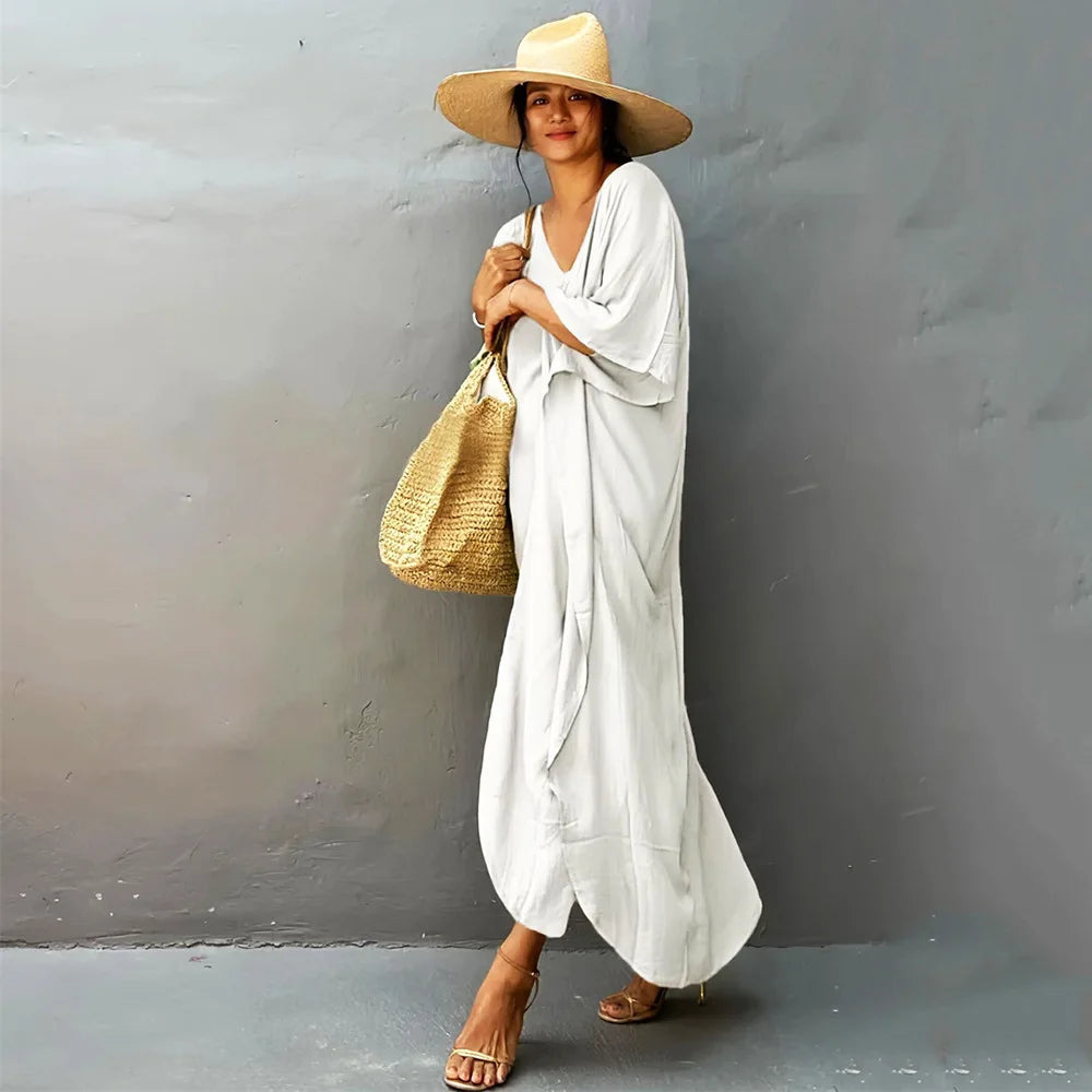 Plus Size Womens Caftan Plus Size Kaftans Casual V Neck Caftans Long Soft Beach Maxi Dress for Summer - Matrix Studios