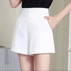 Women Shorts Spring Summer Casual High Waist A-line Shorts Loose Wide Leg Shorts Chic Lady Black White Suit Shorts - Matrix Studios