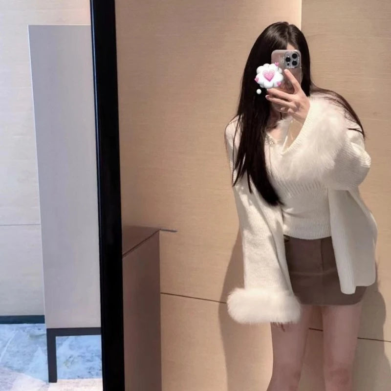 Heavy Diamond V-neck Sexy Slim Fit Knitted Vest+ Autumn Winter Long Sleeve Cardigan Coat Women 2026 New Two Piece Sets - Matrix Studios