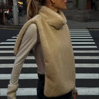 Women Casual Faux Fur Vest Chic Solid High Collar Sleeveless Loose Waist Coat Lady Fashion Daily 2025 New High Street Vests - Matrix Studios