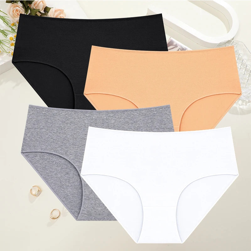 4Pcs/Set Comfort Cotton Panties Women High Waist Briefs Seamless Underwear Breathable Underpants Plus Size Panty S-2XL Intimates - Matrix Studios