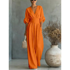 Women's Jumpsuit Fashion High Waist V-neck Casual Jumpsuits Sexy  Solid Color Office Wide Leg Trousers Overalls Vacation Outfit - Matrix Studios