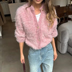 Tuularose Women Autumn Winter Sweater New Solid Plush Patchwork Cardigan Fashion Commuter Streetwear Warm Casual Female Outwear - Matrix Studios