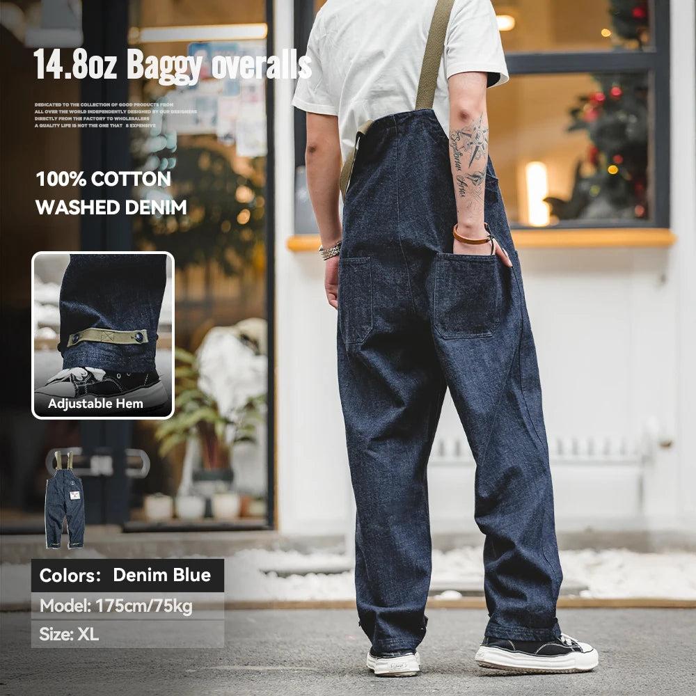 Maden Vintage Unisex Denim Overalls Baggy Fit Navy Deck Jumpsuits Couple Cotton Wide-leg Oversize Jeans for Autumn and Winter - Matrix Studios