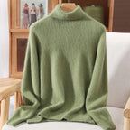 Autumn And Winter New 100% Mink Cashmere Sweater Ladies' High Lapel Solid Color Padded Pullover Wool Knitted Bottoming Shirt - Matrix Studios