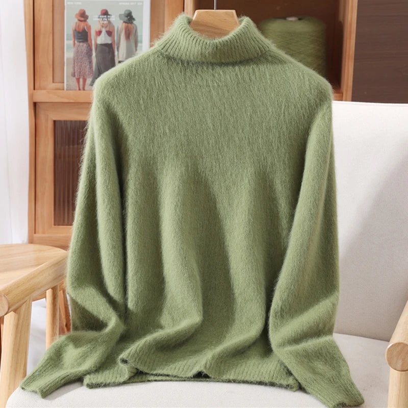 Autumn And Winter New 100% Mink Cashmere Sweater Ladies' High Lapel Solid Color Padded Pullover Wool Knitted Bottoming Shirt - Matrix Studios