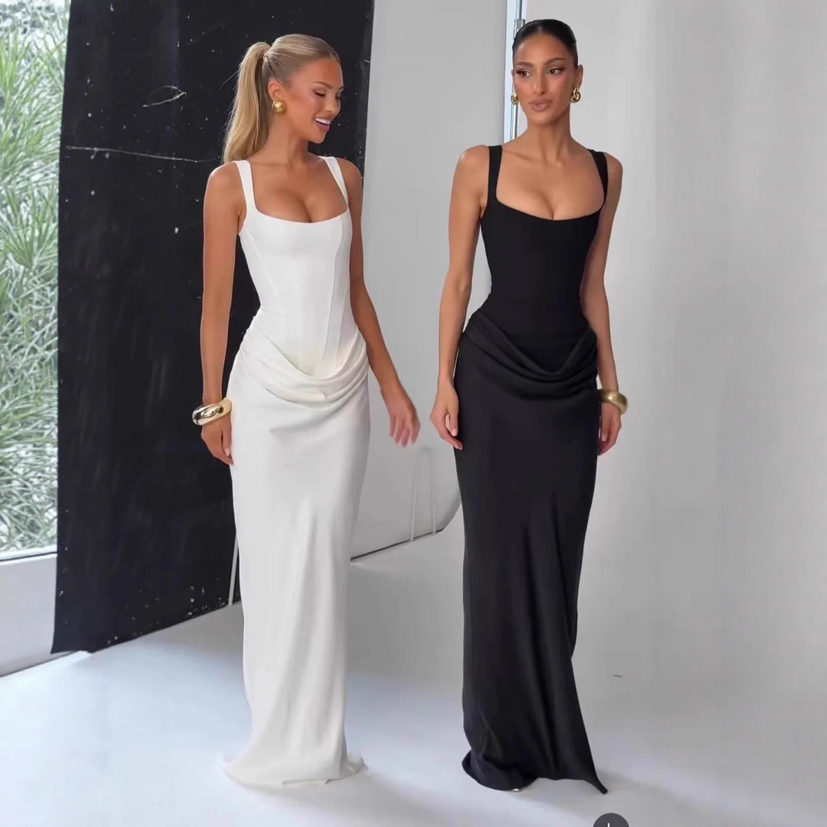 CHNMR Sexy Backless Ruched Maxi Dress for Women U-neck Sleeveless Bandage Bodycon Black Long Dresses Lady Evening Party Gown - Matrix-studios.com