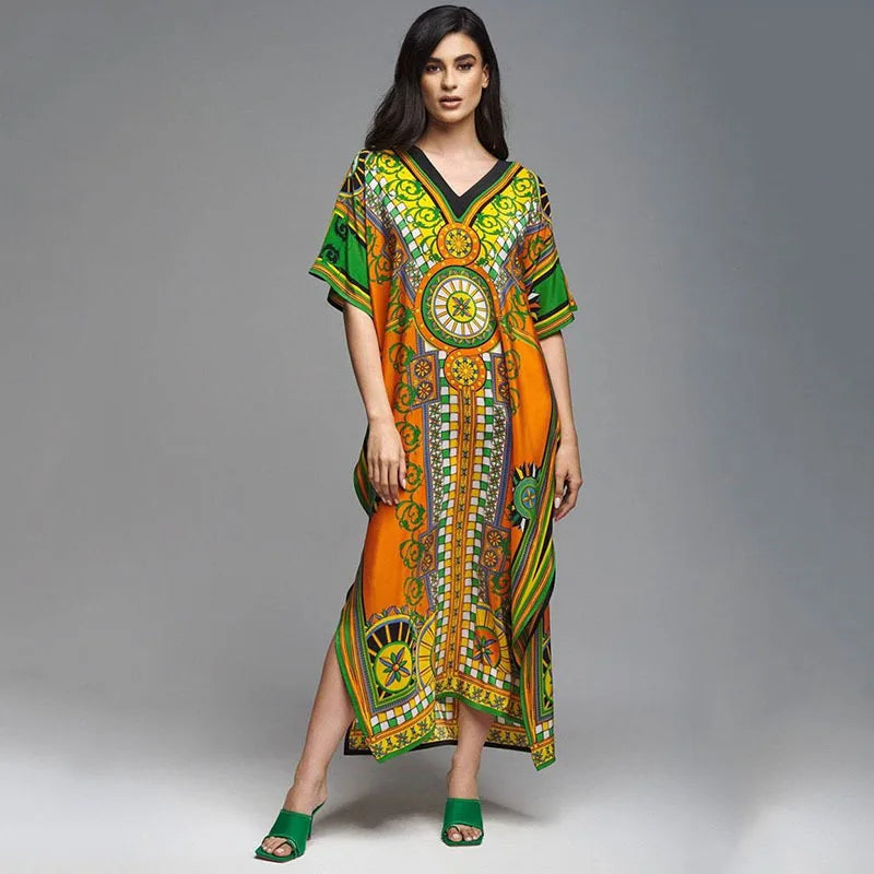 2026 Women Swimsuit Beach Cover Up dress Sleeve Kaftan Beach Tunic Long Pareos Bikinis Cover ups Summer Robe Plage Beachwear - Matrix Studios