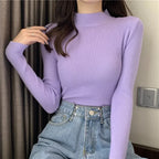 Women Sweater Pullover Autumn Winter Knitted Half High Collar Long Sleeve Slim Jumper Tops 2025 Casual Shirts Soft Warm Clothing - Matrix Studios