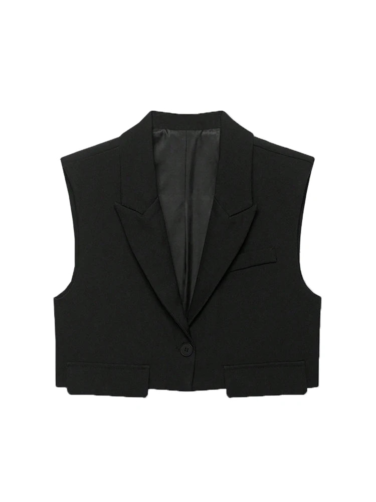Women's Chic Vest Tops Fashion Cropped Waistcoat Sleeveless Lapel Collar Female Outerwear - Matrix Studios