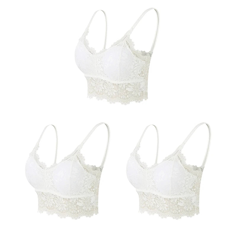 3PCS Women's Lace Bras Top Comfortable Bralette Solid Color Sexy Underwear Vest Female Hollow Out Wireless Lingerie Seamless Bra - Matrix Studios